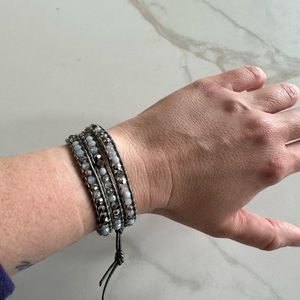 Chan Luu handmade leather wrap bracelet with semiprecious stones and beads